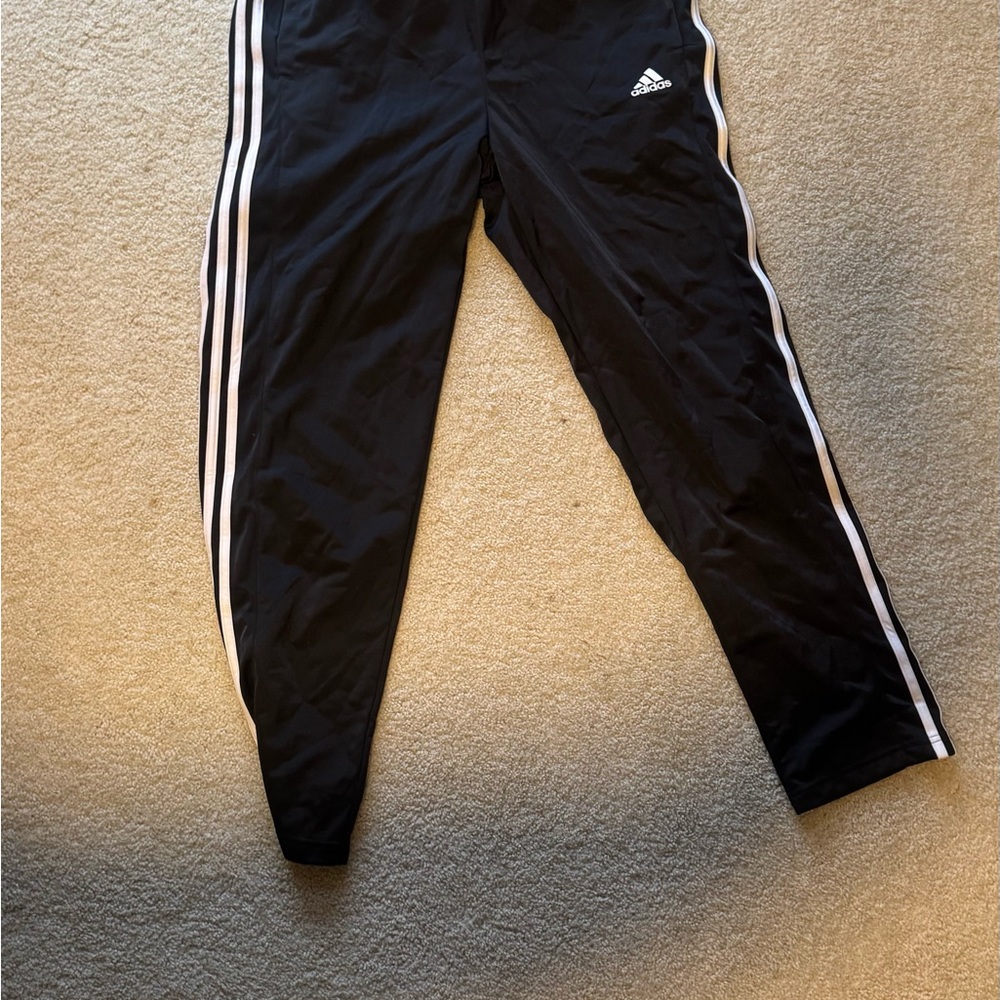 Adidas Men's Black Joggers with White Stripes